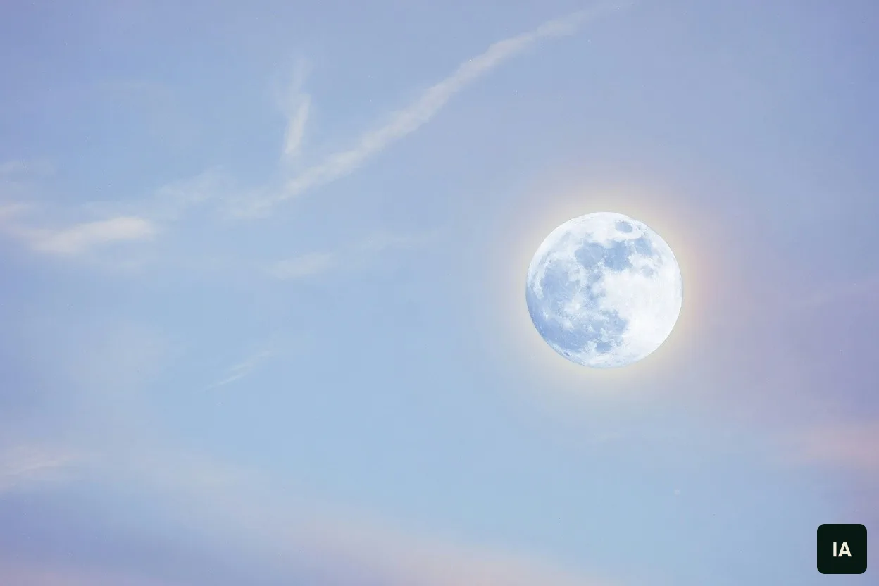 Lua cheia num céu azul claro.