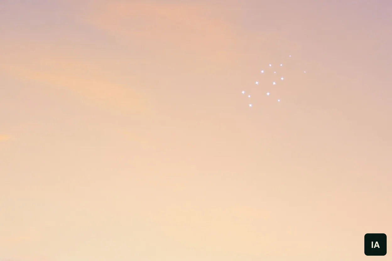 Aglomerado de estrelas num céu claro de amanhecer.