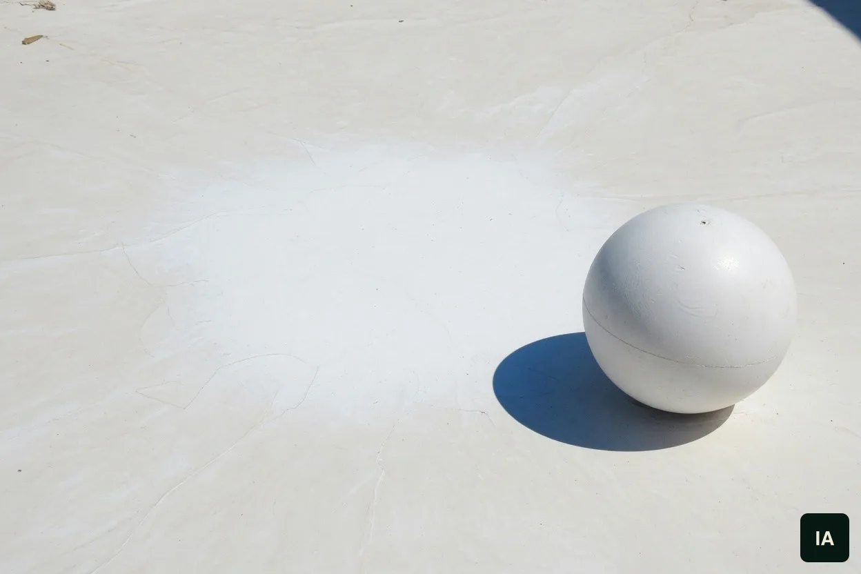 Esfera blanca sobre un piso claro, al sol.