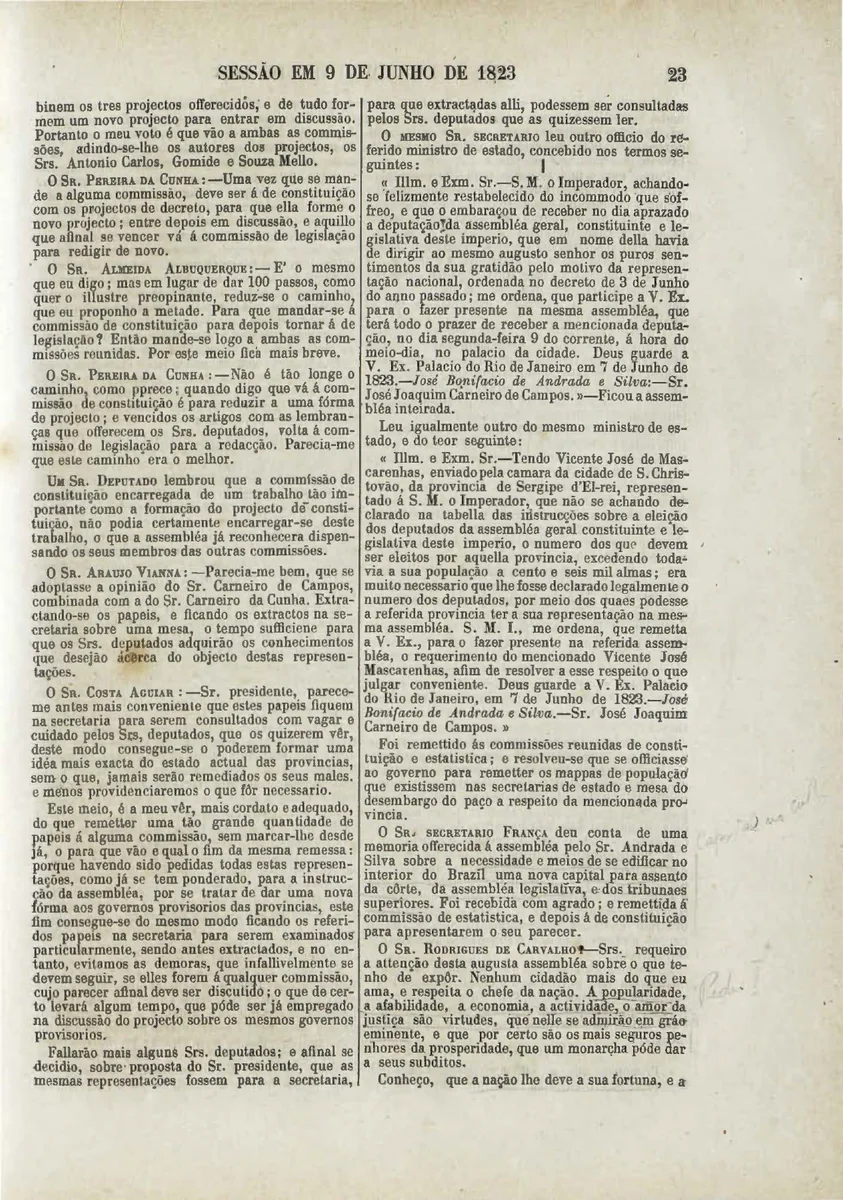 Página dos Anais da Constituinte com duas colunas e o registro da proposta de uma nova capital no interior do Brasil.